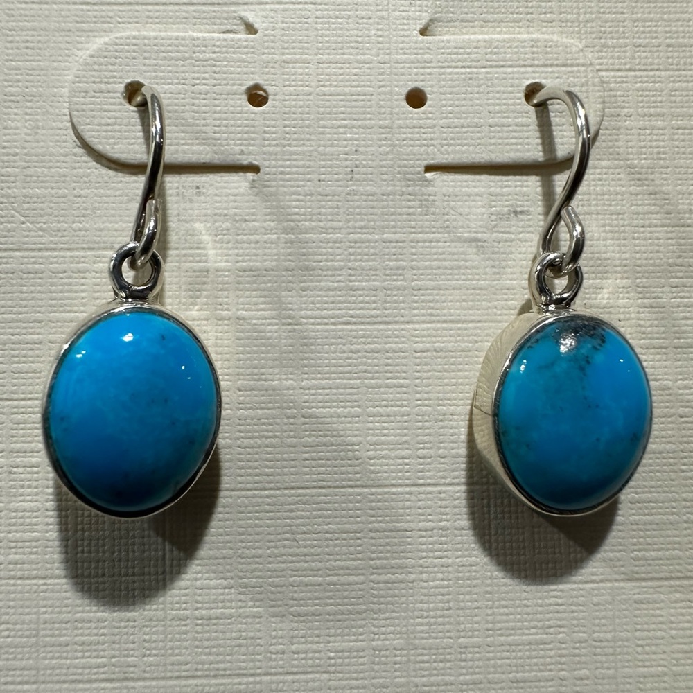 Genuine Turquoise Sterling Silver Drop Earrings